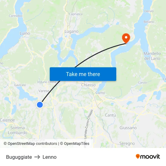Buguggiate to Lenno map