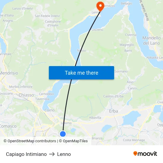 Capiago Intimiano to Lenno map