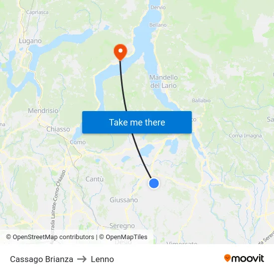 Cassago Brianza to Lenno map