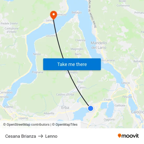 Cesana Brianza to Lenno map