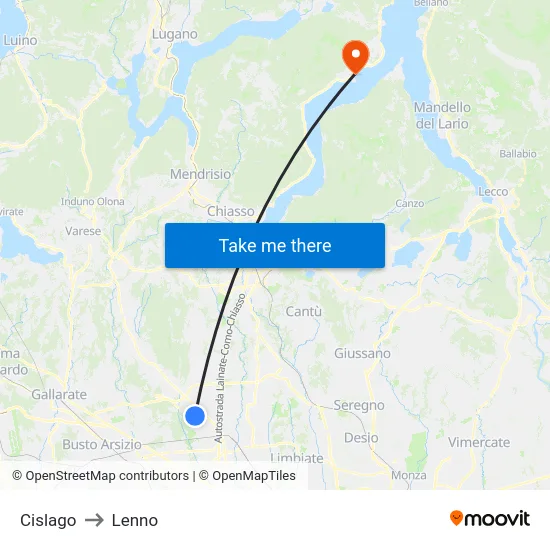 Cislago to Lenno map