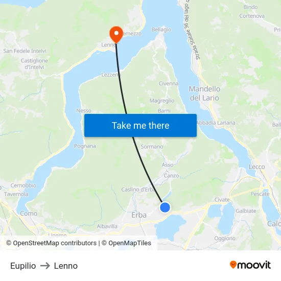 Eupilio to Lenno map