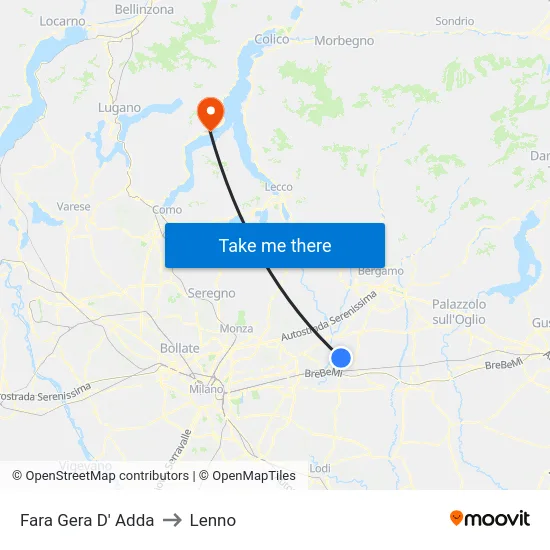 Fara Gera D' Adda to Lenno map