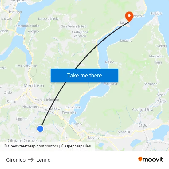 Gironico to Lenno map