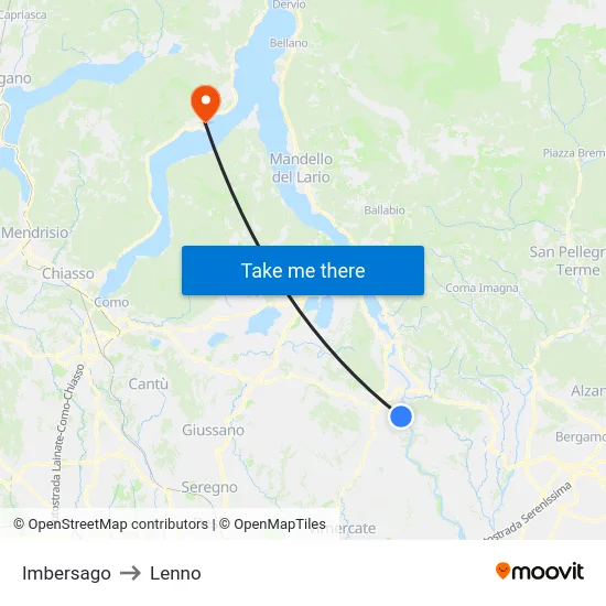 Imbersago to Lenno map