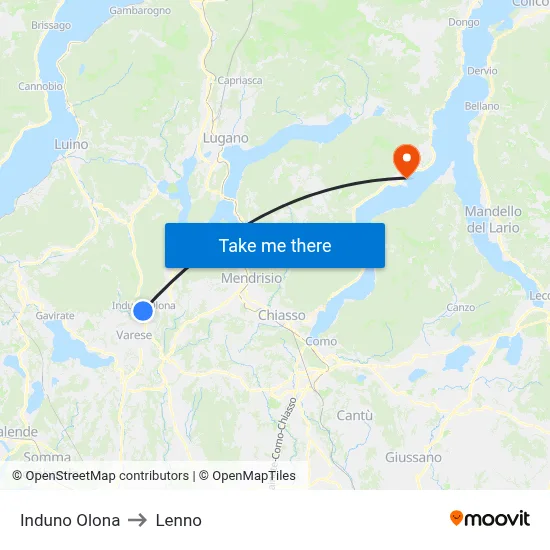 Induno Olona to Lenno map
