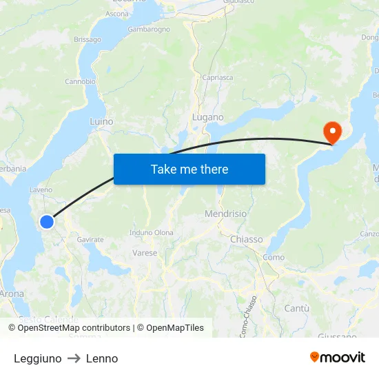 Leggiuno to Lenno map