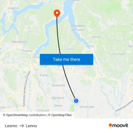 Lesmo to Lenno map