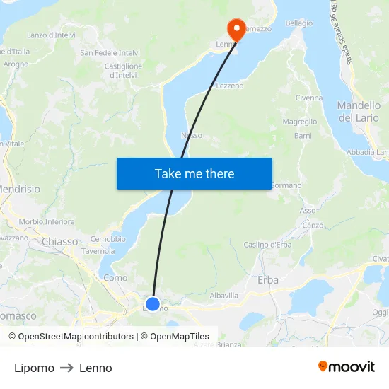 Lipomo to Lenno map