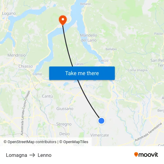 Lomagna to Lenno map
