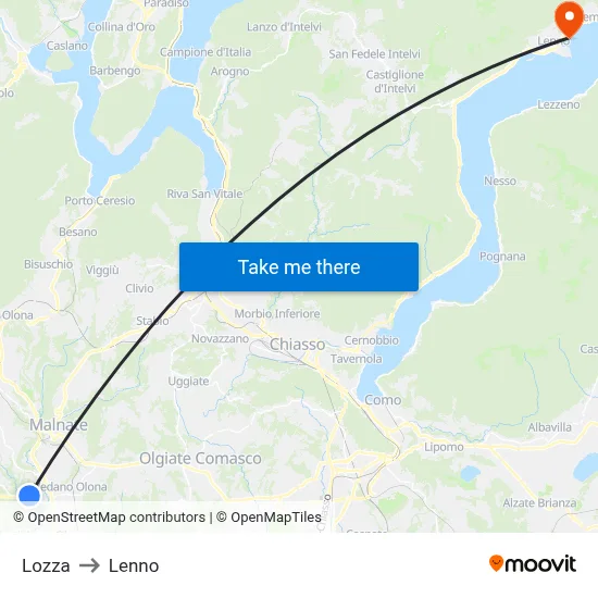 Lozza to Lenno map