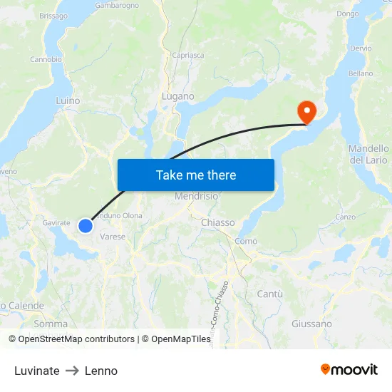 Luvinate to Lenno map