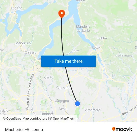 Macherio to Lenno map