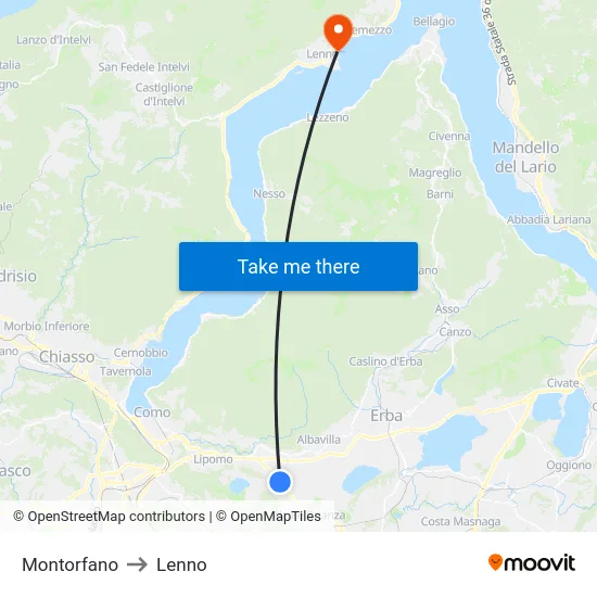 Montorfano to Lenno map