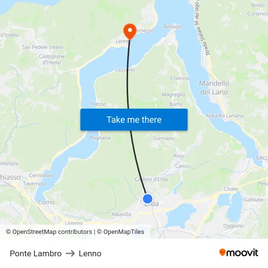 Ponte Lambro to Lenno map