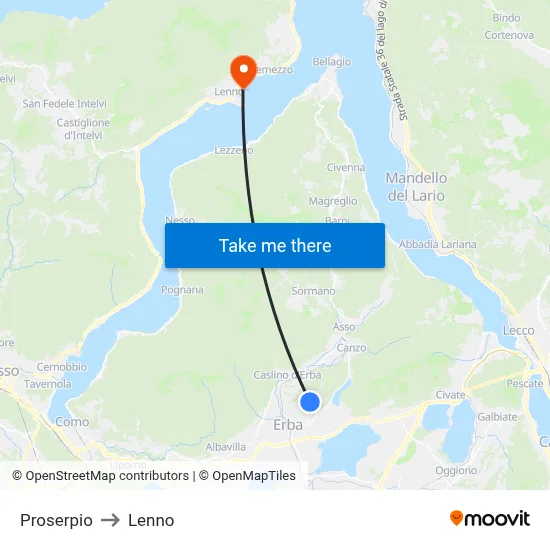 Proserpio to Lenno map