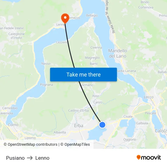 Pusiano to Lenno map