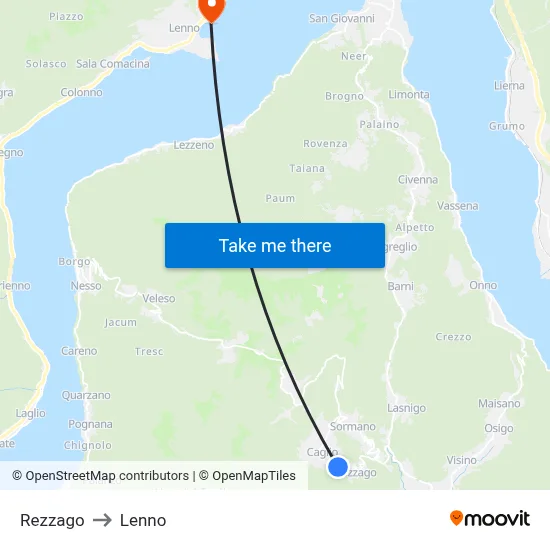 Rezzago to Lenno map