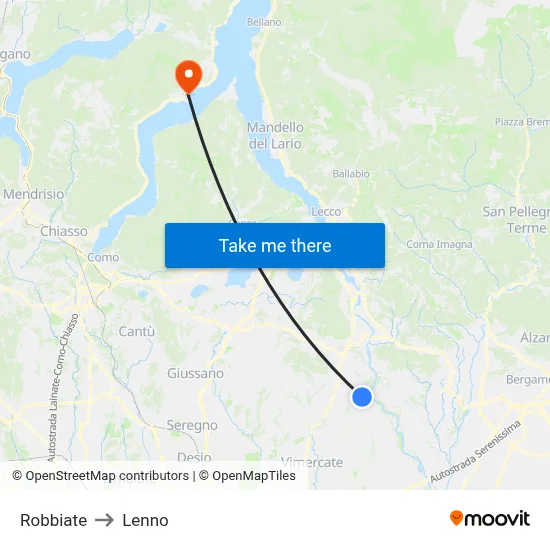 Robbiate to Lenno map