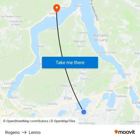Rogeno to Lenno map