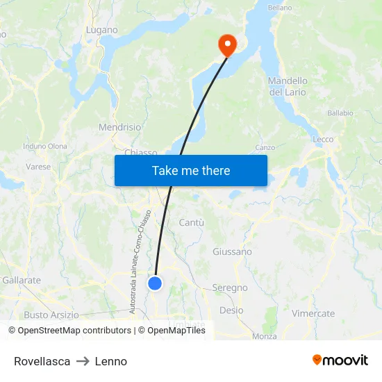 Rovellasca to Lenno map