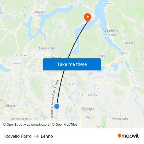 Rovello Porro to Lenno map