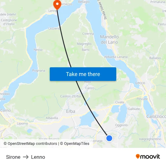 Sirone to Lenno map