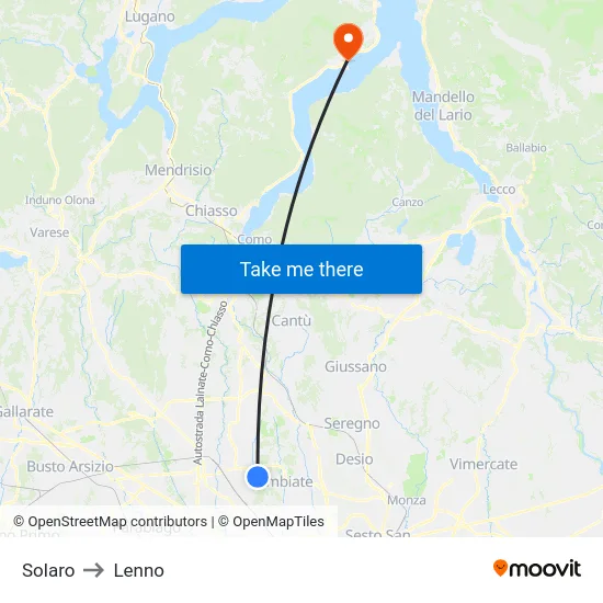 Solaro to Lenno map
