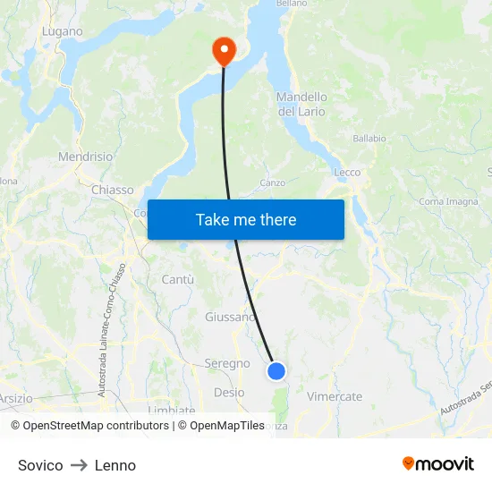 Sovico to Lenno map