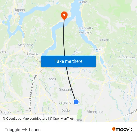 Triuggio to Lenno map