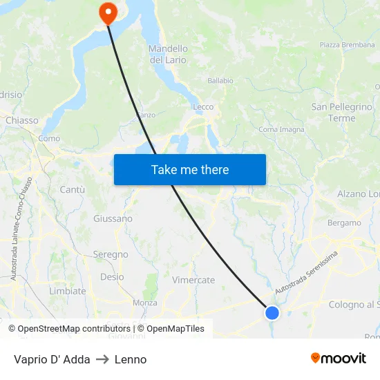 Vaprio d'Adda to Lenno map