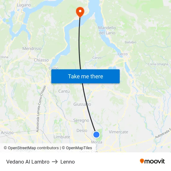 Vedano Al Lambro to Lenno map