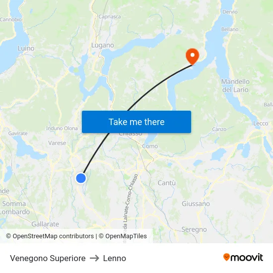 Venegono Superiore to Lenno map
