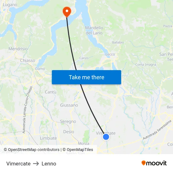 Vimercate to Lenno map