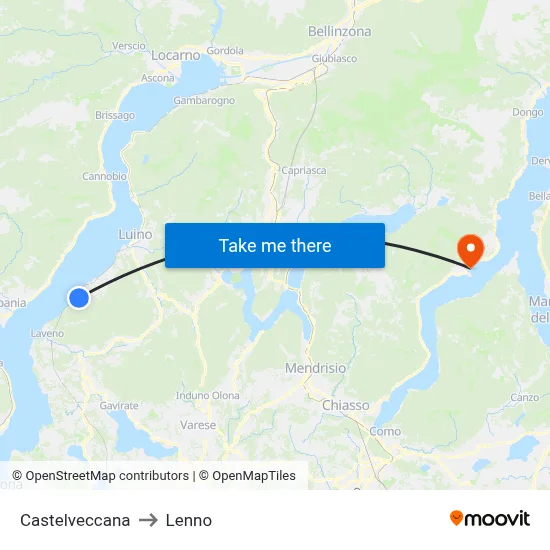 Castelveccana to Lenno map