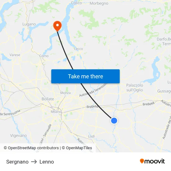 Sergnano to Lenno map