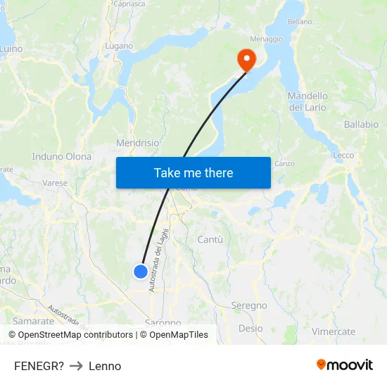 Fenegro to Lenno map