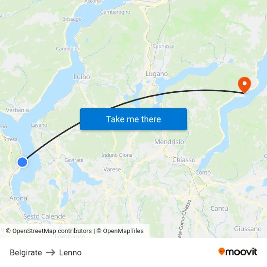 Belgirate to Lenno map