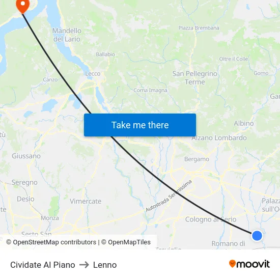 Cividate al Piano to Lenno map