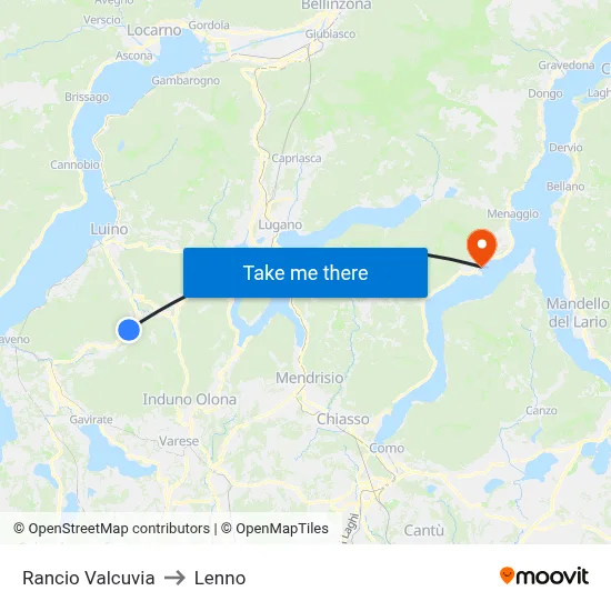 Rancio Valcuvia to Lenno map