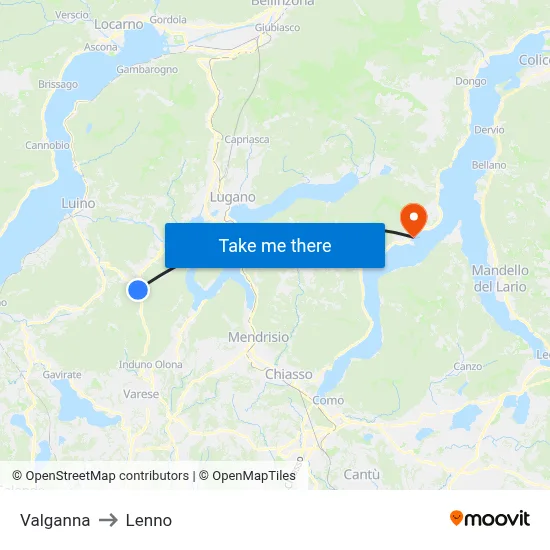 Valganna to Lenno map