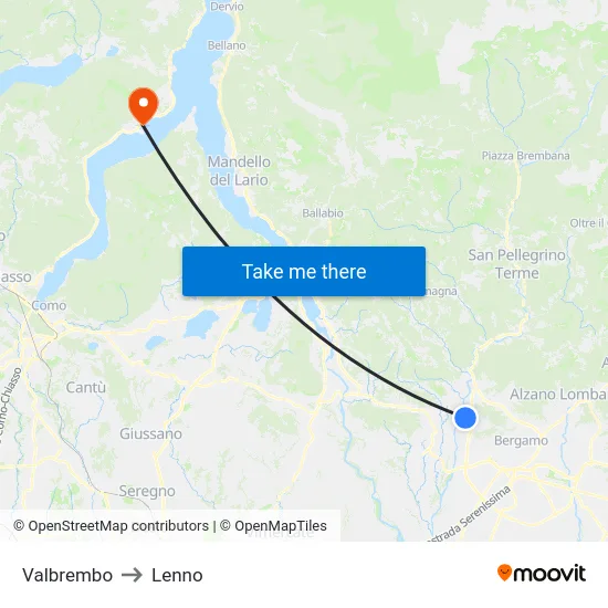 Valbrembo to Lenno map