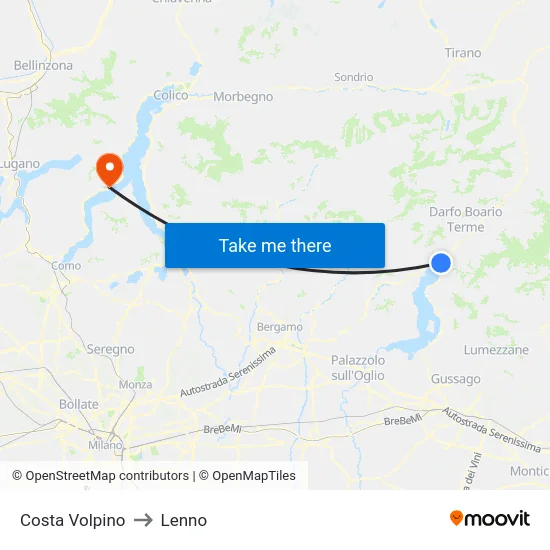 Costa Volpino to Lenno map