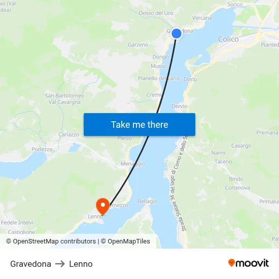 Gravedona to Lenno map