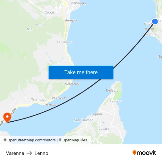 Varenna to Lenno map