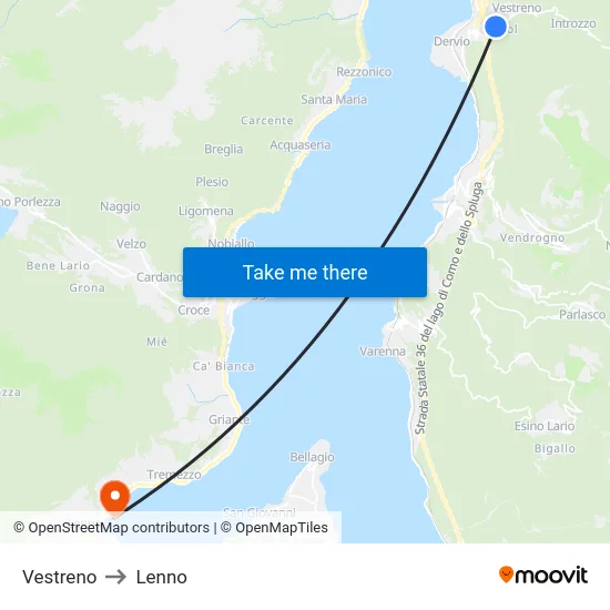 Vestreno to Lenno map