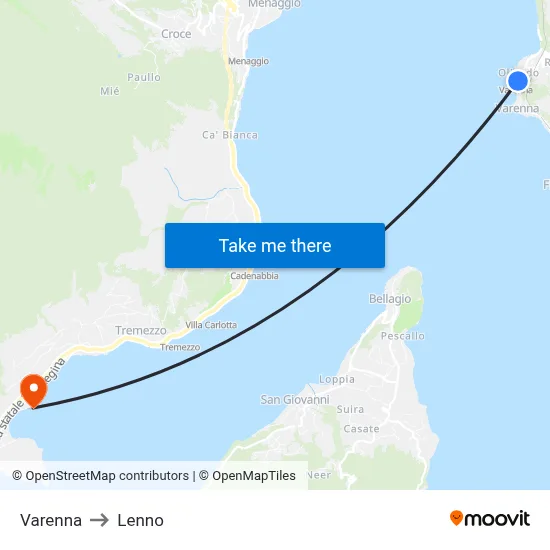 Varenna to Lenno map