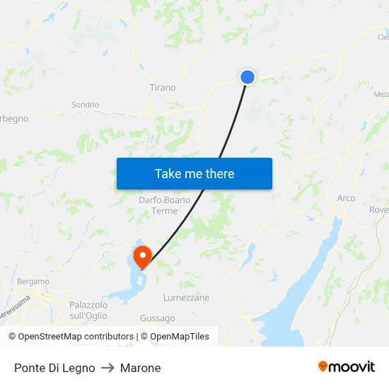 Ponte Di Legno to Marone map