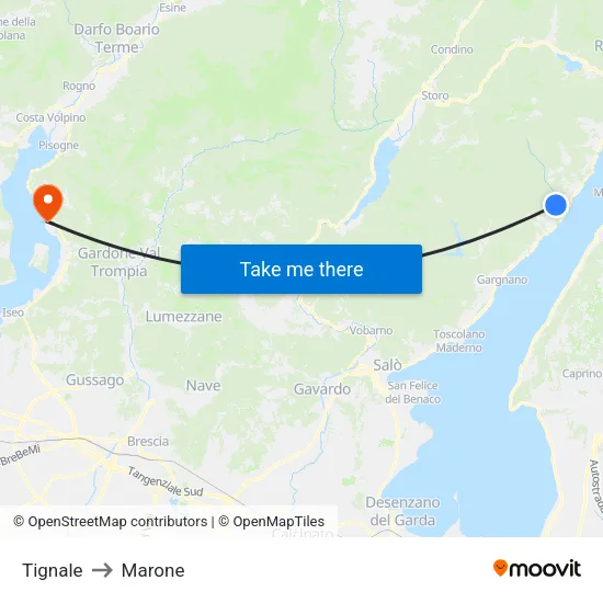 Tignale to Marone map