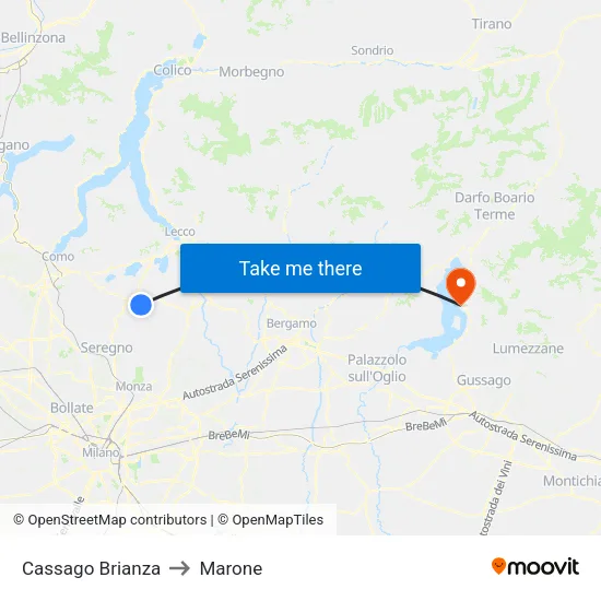 Cassago Brianza to Marone map